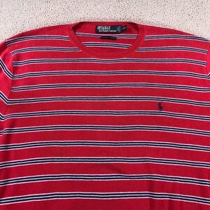 Vintage‎ Polo Ralph Lauren Sweater Mens 2XL Red Stripe Supima Cotton Pony